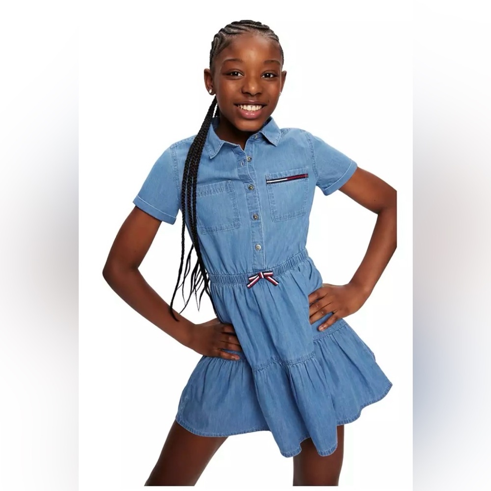 Tommy Hilfiger Girls Blue Denim Shirt Dress